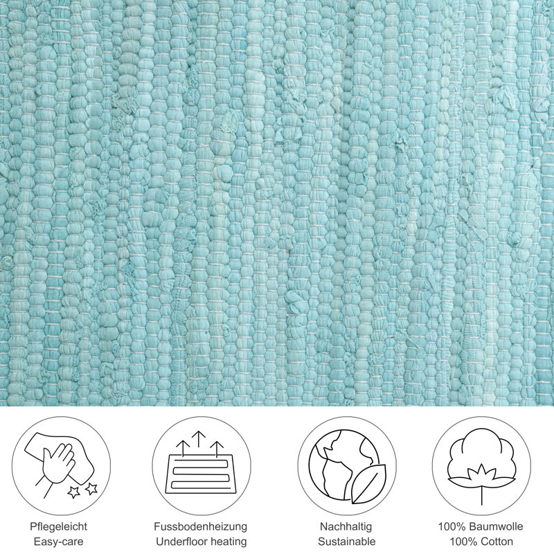 Hand Loomed Cotton Blue Indoor Rug, Rectangle 40 x 60cm