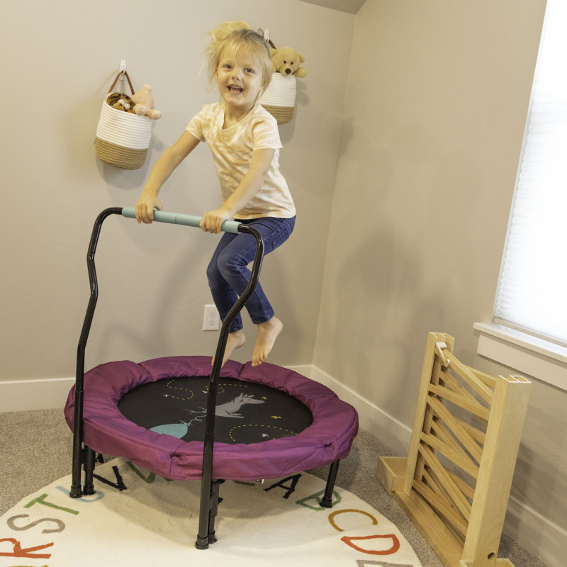 36-Inch Purple Kids' Round Mini Trampoline with Handlebar