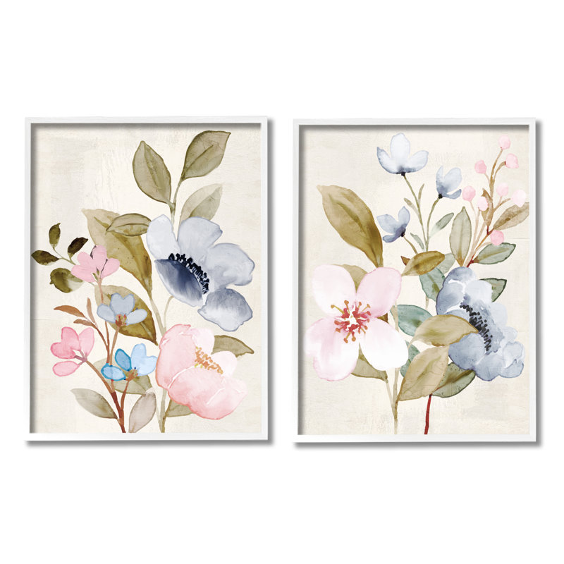 Fleurs pastel doux - ensemble de 2 reproductions de photos sur toile, Giclée encadrée blanc bord de mer