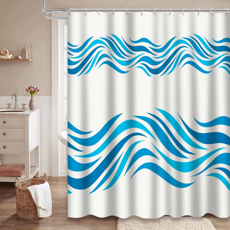 Rideau de douche à 12 crochets Marine Wave, L 72 po x l 84 po