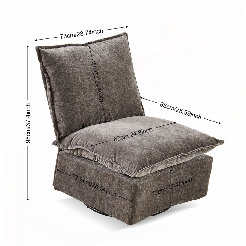 Fauteuil à bascule pivotant à 360 °, fauteuil pivotant à 360 ° et canapé-lit simple Chenille, Gris foncé