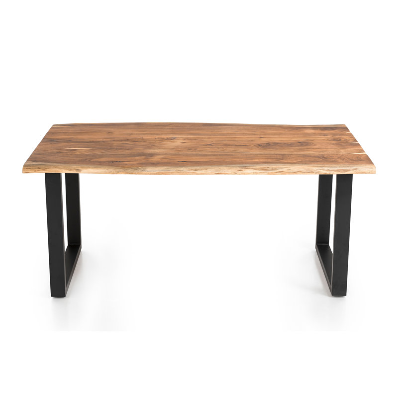 Alam Acacia Solid Wood Top Metal Base Dining Table, 76.5cm H x 90cm W x  180cm L