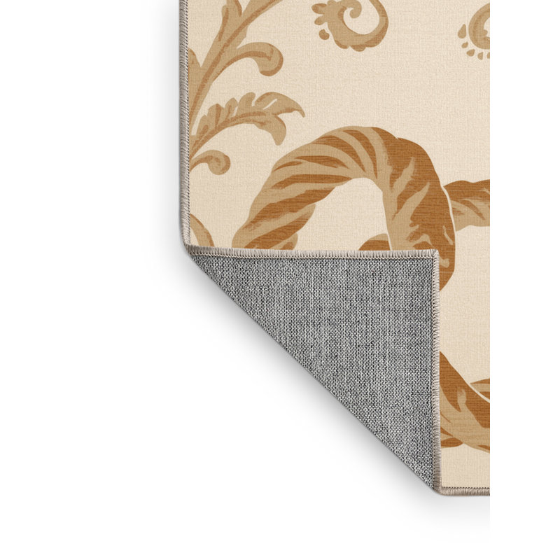 Machine Washable Kirkwood Pretzel Classic Damask Rug in Beige – Beige Binding, 8x10