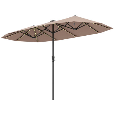 13 FT Large Patio Umbrella with LED Solar Lights Crank Handle 12 Heavy-Duty Ribs