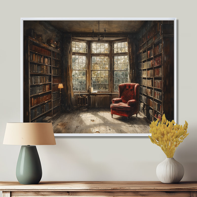 Brun brun beige, bibliothèque rétro, livres I - bibliothèques, Cadre flottant blanc, 24" H x 32" W