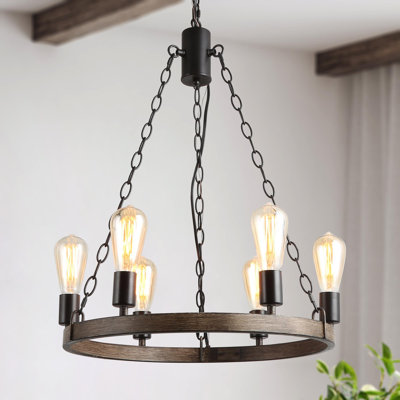 Quijada 6 - Light Dimmable Lantern Wagon Wheel Chandelier