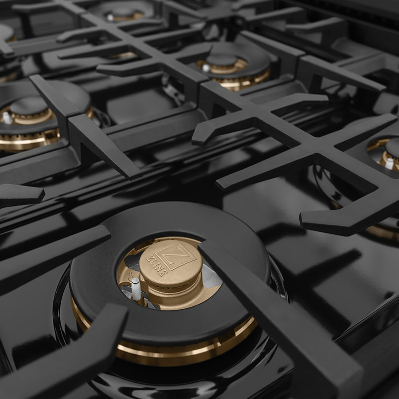 ZLINE Autograph 48 in. Black Stainless Classic Rangetop with 8 DuoPro Burners and Gold Accents, Champagne Bronze