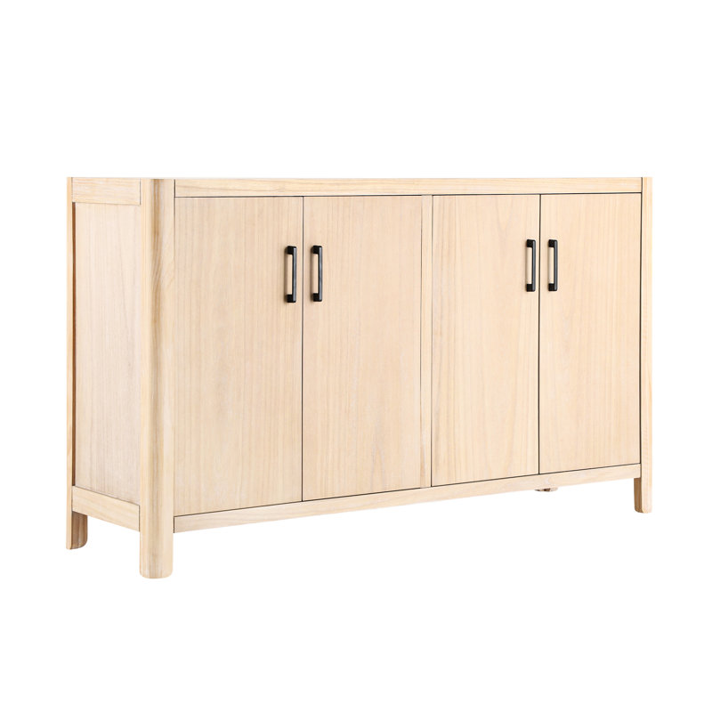 4-Door Cabinet In Rustic Aesthetic, And Wood Veneer, Soft-Close Function, Rounded Corners, Storage For Organization Natural With Tabletop, Solid Pine Legs, Smooth Hinges, Home Use