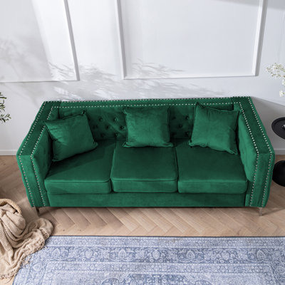 84.65" Velvet Sofa With Rivet Accents - Light Luxury Living Room Sofa