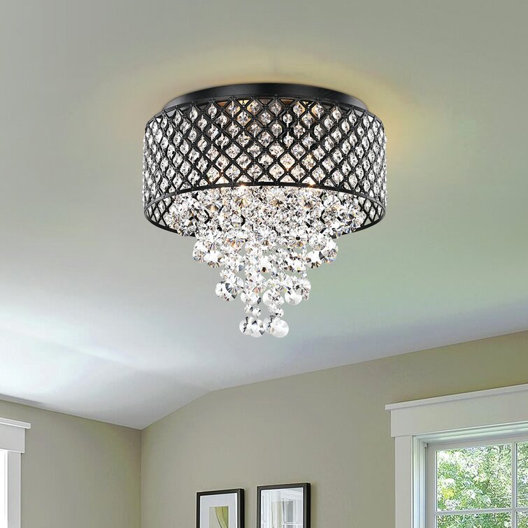 4-Light Oil-Rubbed Bronze Semi-Flushmount Ceiling Light with Crystals Shade