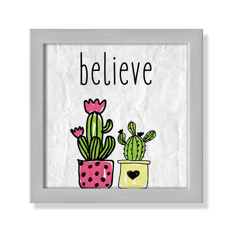 Cactus B, art encadré, 8" H x 8" W x 1.18" D, Encadré de boîte argent