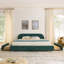 Structure de lit tapissier très grand de style minimaliste moderne - Tissu de fil rond, tête de lit haute incurvée, support de pieds robuste et rangement à roulettes, matelas non inclus - vert-913343713
