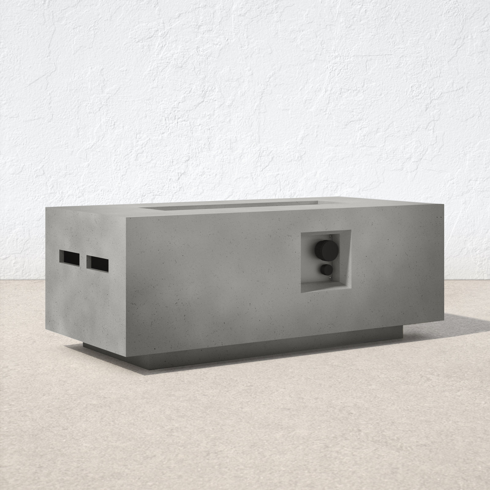 Rashid Rectangle Fire Pit Table, Natural Concrete, 16" H x 42" W x 20" D