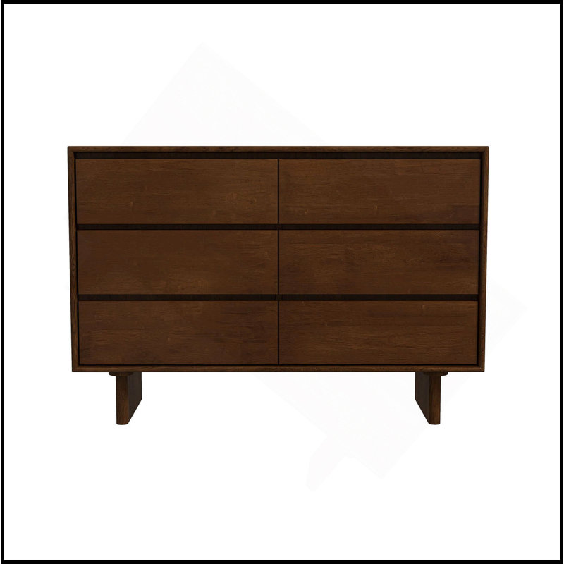 Commode à 6 tiroirs en noyer de style Mid-Century moderne H 32,2 po x l 47,2 po x P 17,7 po