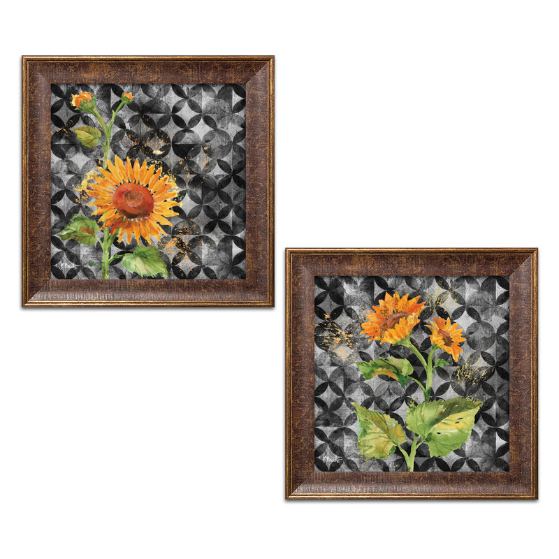 Arianna Sunflowers I and II par Paul Brent - impression d'art graphique, H 12 po x l 12 po x P 0,75 po, Encadrement patiné