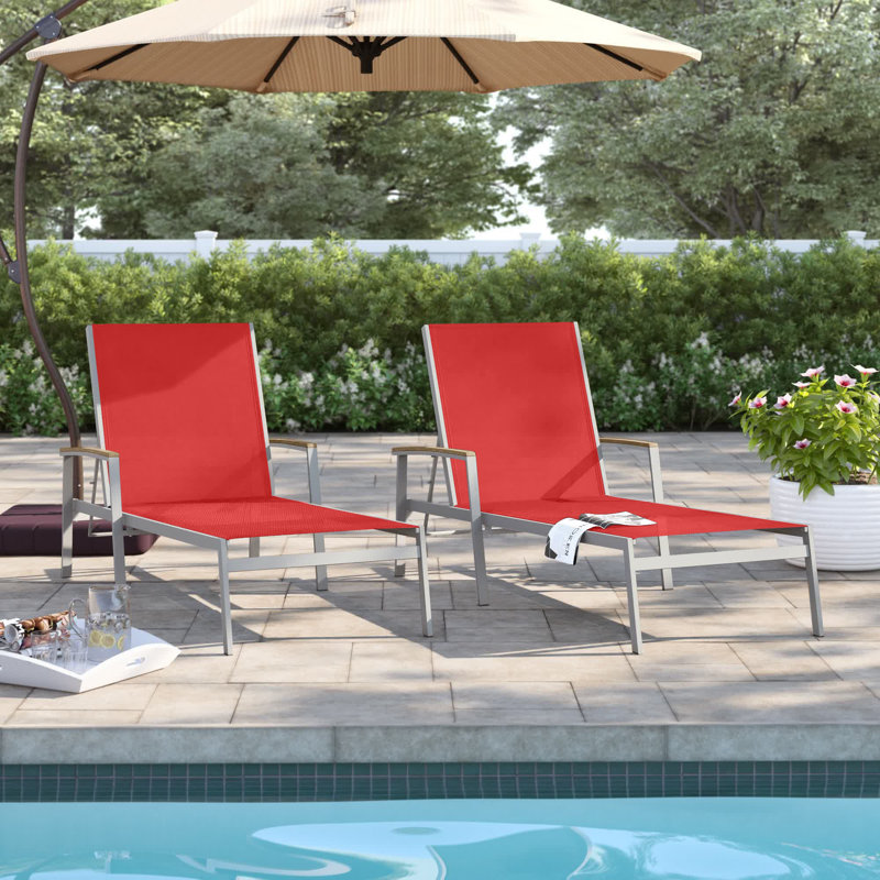 Travira Outdoor Rust-Resistant Metal Chaise Lounge Set, Red, Tekwood Vintage, Flint