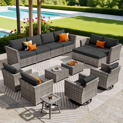 12-Person Mostly No Assembly Required Outdoor Sectional With Cushions And Swivel Rockers, All-Weather Wicker Patio Set