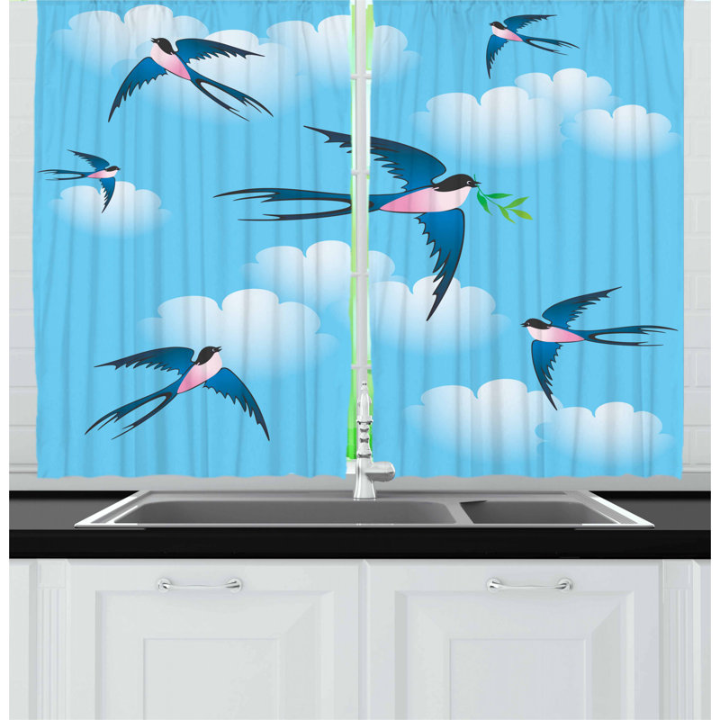 Ensemble de rideau de cuisine 2 pièces oiseaux