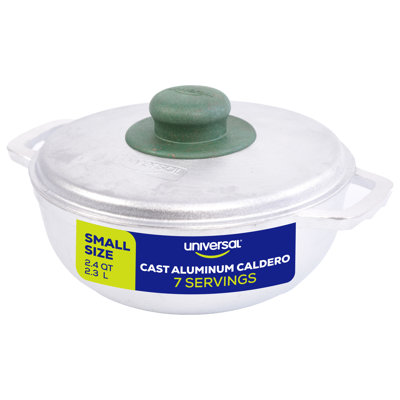 Universal (petite taille) Caldero 7 tasses - 2,4 pte / 2,3 L, casserole en aluminium inoxydable, distribution uniforme de la chaleur et casserole à cuisson rapide, poignées ergonomiques, idéales pour le riz, les frites et plus encore