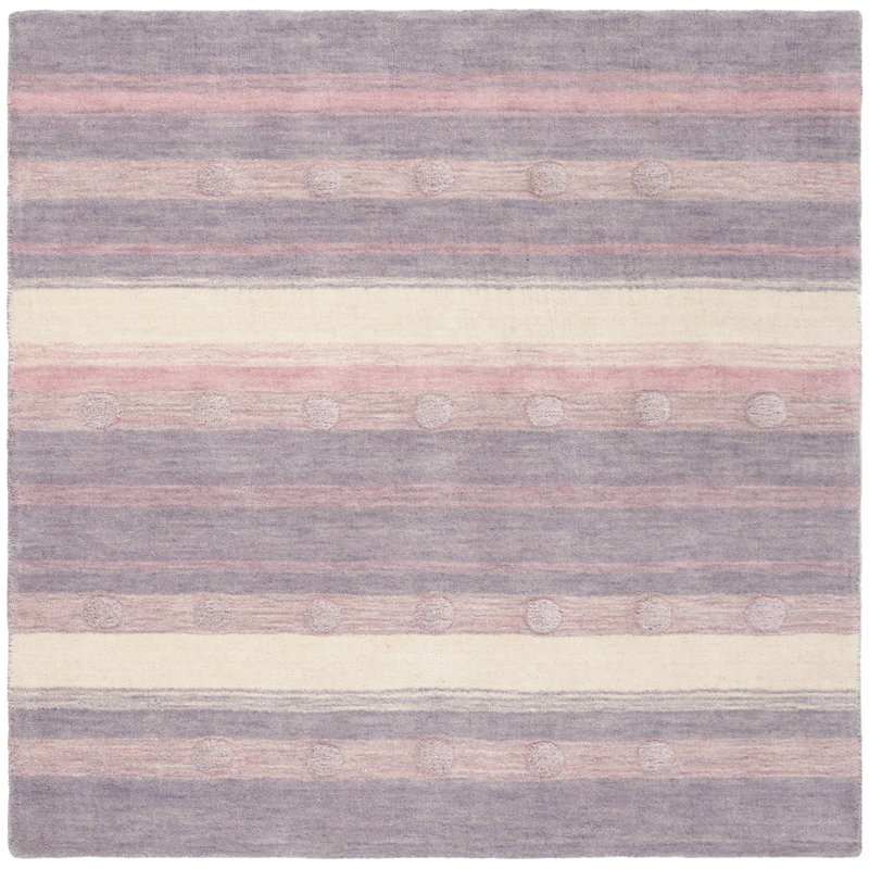 Tapis mauve clair en laine tissé à la main à plat Gosselin, Carré 5 pi