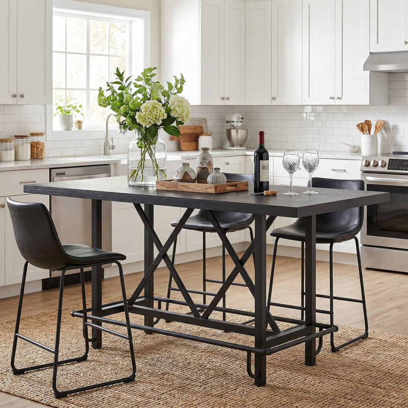 Bochini 62.99" L x 31.49" W Dining Table, Rectangular Counter Height Kitchen Table with Metal Footrest for Kitchen & Home Bar