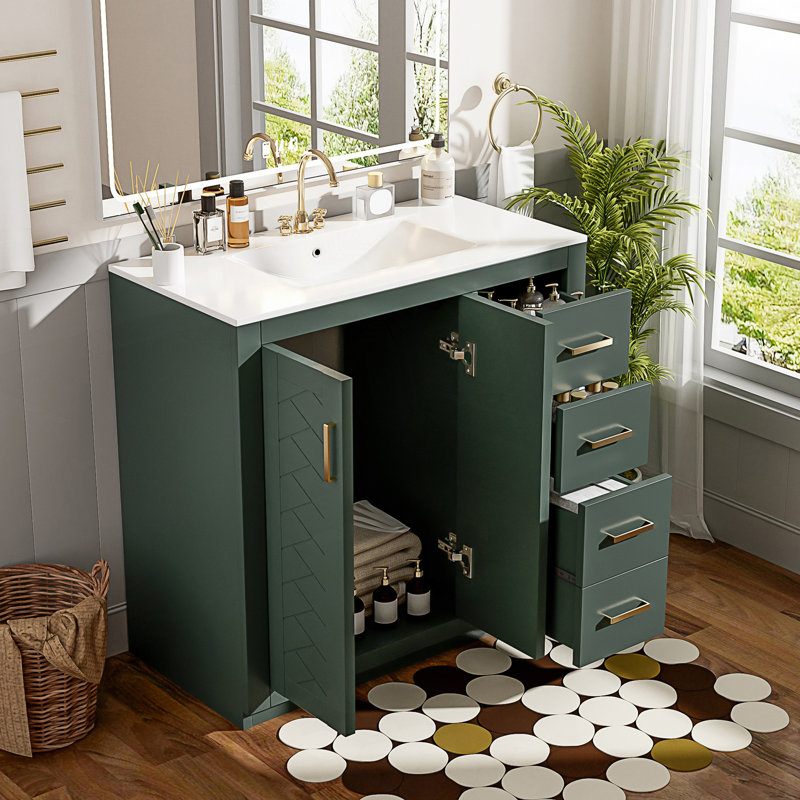 Ensemble de meuble-lavabo avec lavabo en céramique, Vert