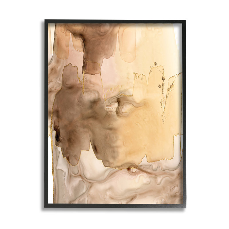 Abstrait de peinture mouillée, coups d'aquarelle brune, H 14 po x l 11 po, Giclée encadrée noir minuit