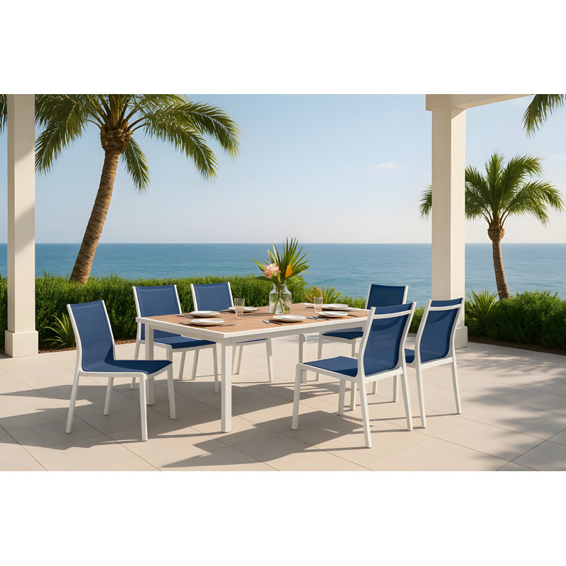 Chaise d'appoint de patio empilable Lajoy, Blanc, Marine