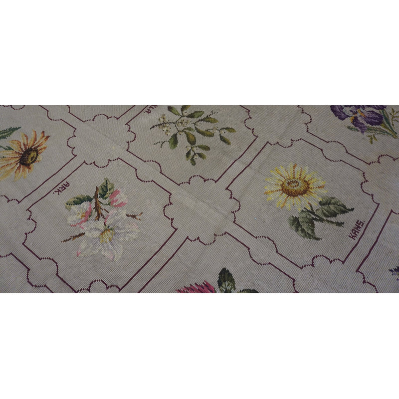 Antique Needlepoint English Stitched Rug