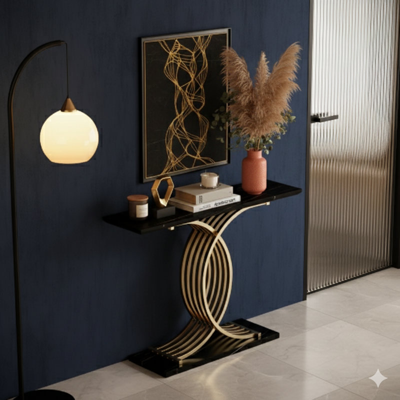 Decorative Foyer Table With Gilded Interwoven Metal Legs For A Premium Entryway Setting
