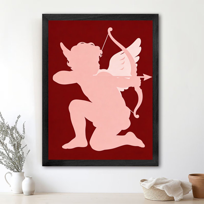 Art mural noir encadré rétro, le dieu de l'amour avec une flèche, impression sur le thème de la Saint-Valentin