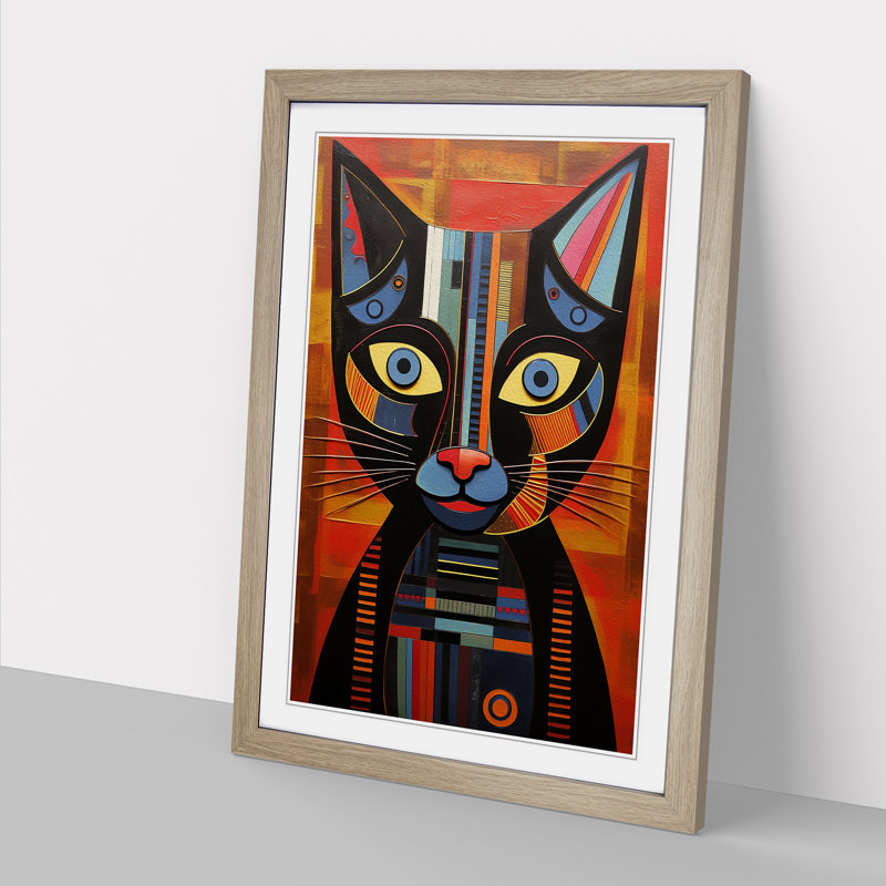 Egyptian Cat Constructivism No.3 - Framed Print, 64" H x 46" W x 2" D, Oak