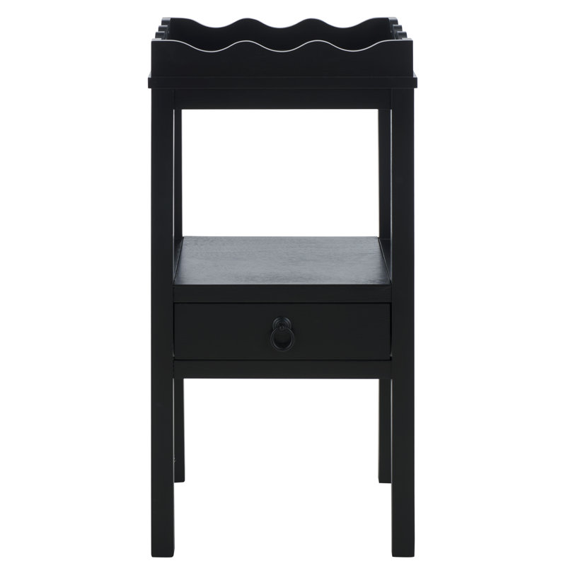 Table d'appoint 1 tiroir avec bords festonnés, Noir mat