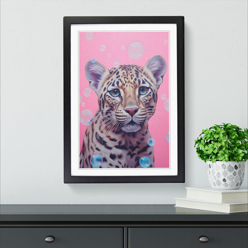 Leopard Bubble Gum Painting - Framed Print, Black, 46cm H x 34cm W x 2cm D