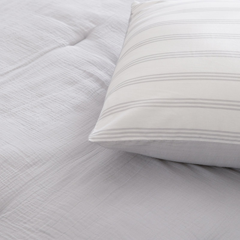 Light Grey Cotton Gauze Lightweight Comforter Bedding Sets, King Comforter + 6 Additional Pieces