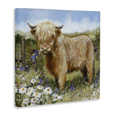 Art mural sur toile de vache Highland Floral, par Susan Winget