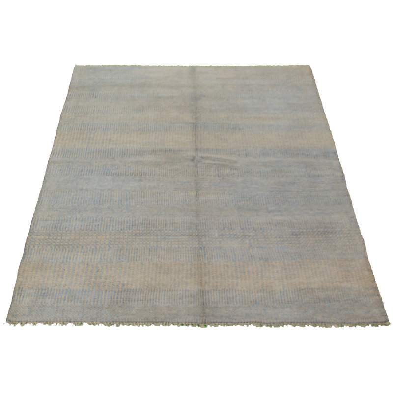 Tapis de la laine/light kaki 5 pi 4 po x 7 pi 3 po one-of-kind à la main noué la new age