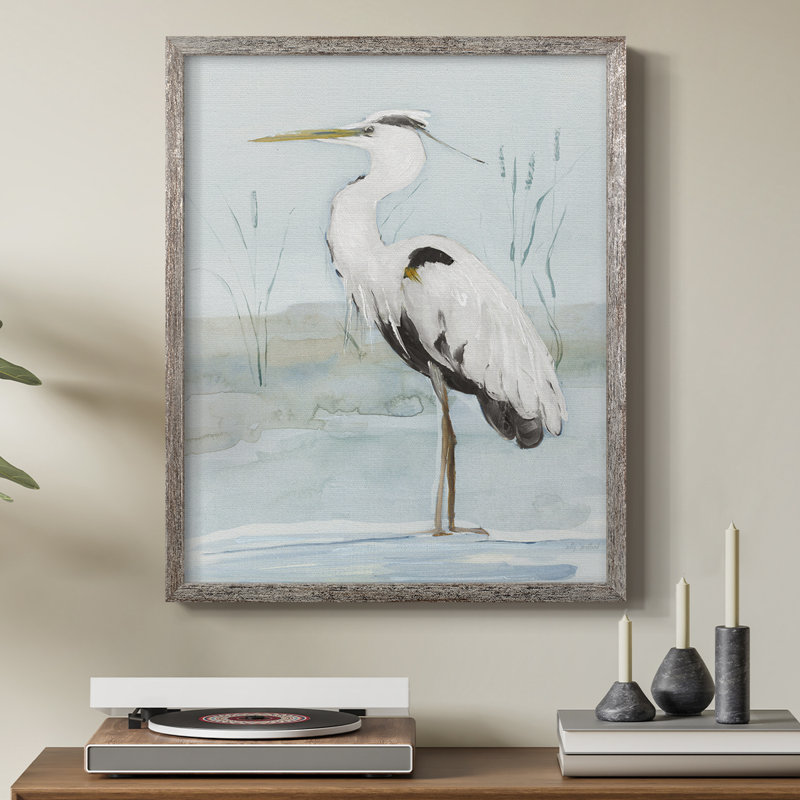 Heron on Blue II, reproduction encadrée - bois massif, H 11 po x l 9 po