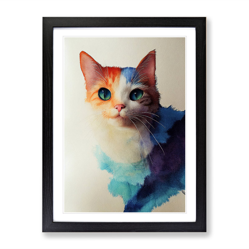 Cat In Watercolour No.4 - Single Picture Frame Print, Black, 46cm H x 34cm W x 2cm D