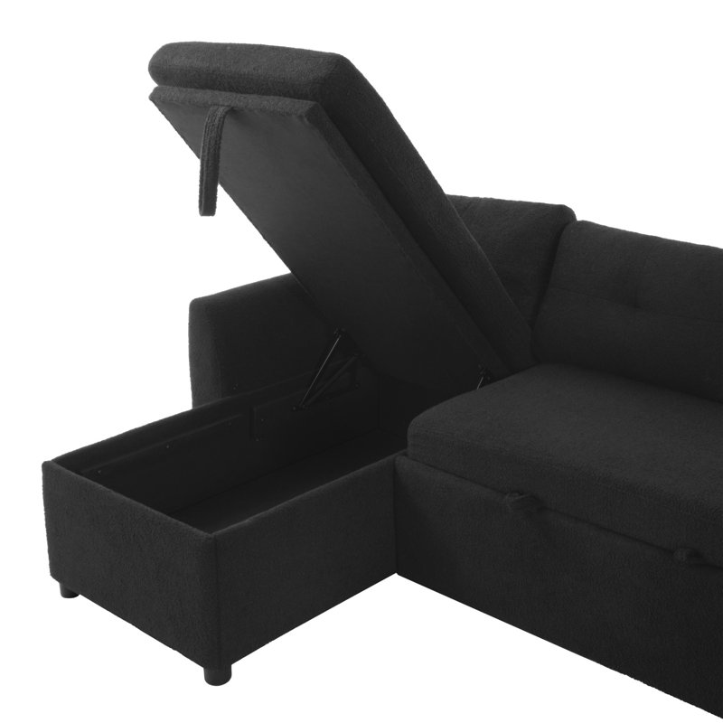 Canapé-lit modulaire en U de 107,1 po, méridienne avec rangement double et ports USB, tissu en peluche, Noir