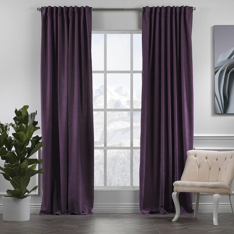 Amoya Velvet Room Darkening Curtain Pair, Purple, 52" W x 120" L