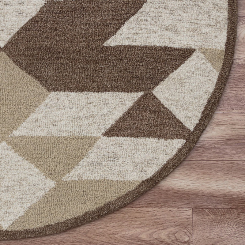 Hand Tufted Wool Geometric Indoor Rug, Round 4'