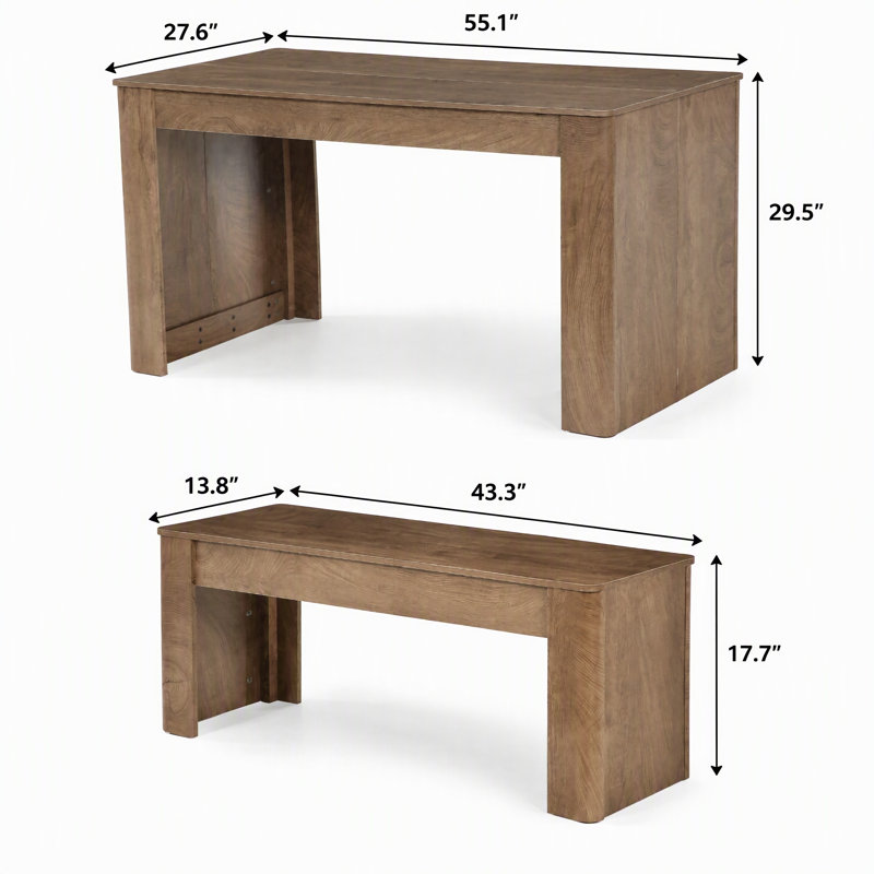 55.1" Dining Table Set with 2 Benches, Engineered Wood Dining Set with Space Saving Nesting Benches