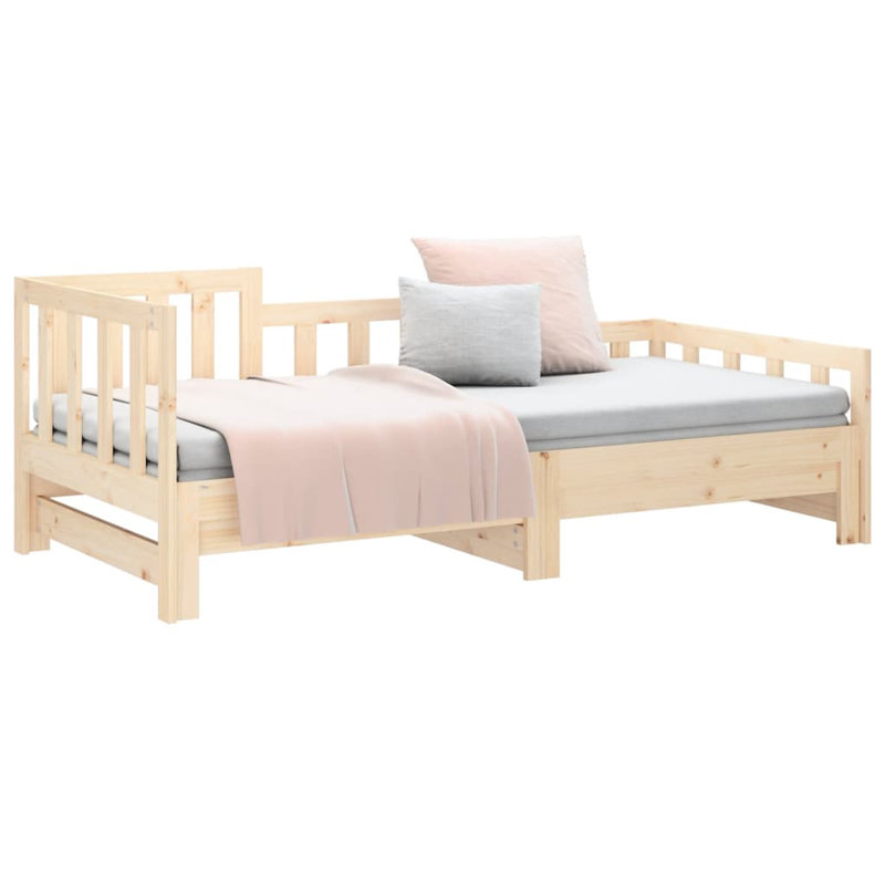 Lit de jour en bois de pin massif convertible, Complet/Double, Brun