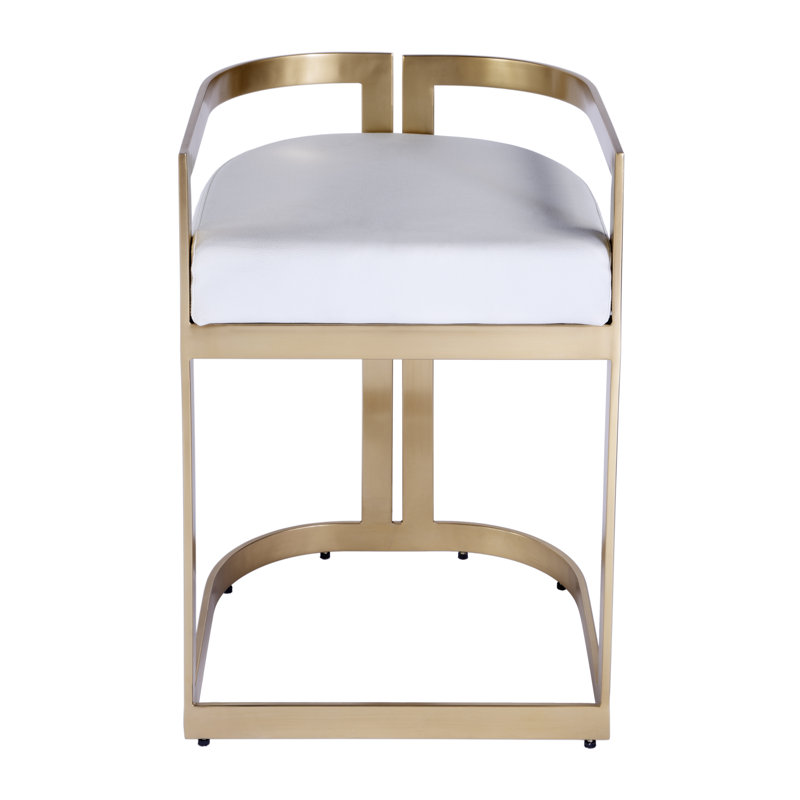 Clarence Faux Leather 23" Dining Stool, Gold, White