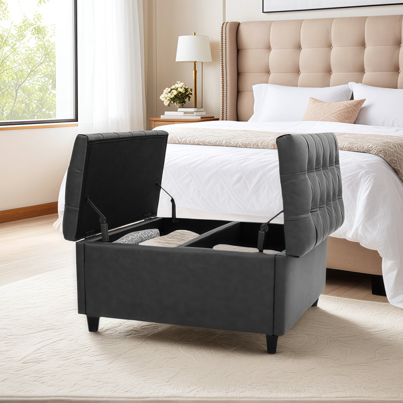 Table basse avec repose-pieds et repose-pieds en similicuir capitonné et patiné, gris