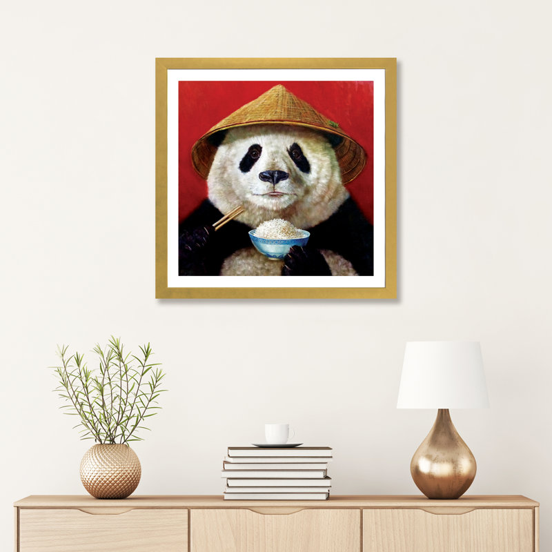 Panda, art encadré, H 16 po x l 16 po x p 1 po, Papier encadré doré