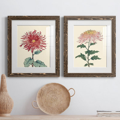 «Chrysanthemum Woodblock I», ensemble de 2 reproductions d'art sur papier encadrées