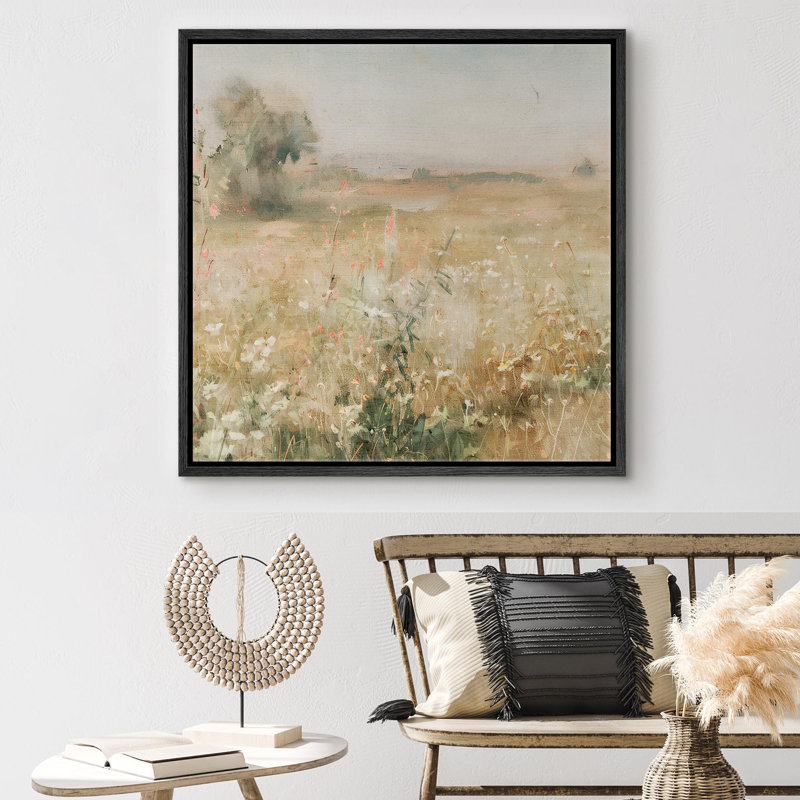 «Vintage Soft Whispers Pastel Wildflower Meadow Wilderness French Rustic French Country», H 16 po x l 16 po, Noir
