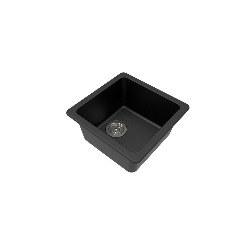 Évier de cuisine à double montage en quartz / granit l 17 po x l 17 po, Noir